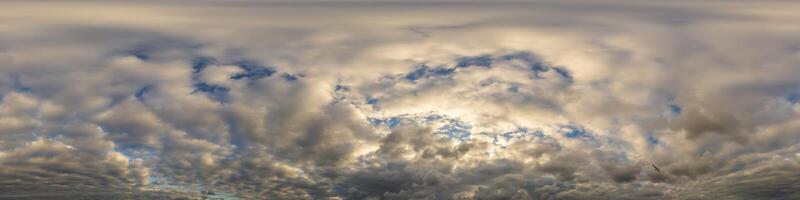 Overcast sky panorama on rainy day with Nimbostratus clouds in seamless spherical equirectangular format. Full zenith for use in 3D graphics, game and for aerial drone 360 degree panorama as sky dome. photo