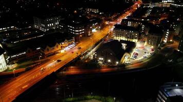 Aerial Night Footage of Illuminated Central Cambridge City of Cambridgeshire, England United Kingdom. March 21st, 2024 video