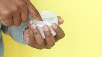 Close up of man hand using petroleum jelly video