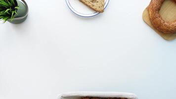 top view of hand pick wheat multigrain bread from a bucket video