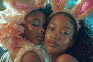 AI generated Siblings Celebrating Easter with Glitter and Flowers photo