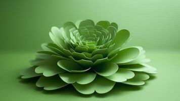 AI generated Green Paper Succulent Flower on Green Background photo