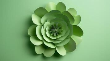 AI generated Green Paper Flower Sculpture on Gradient Background photo