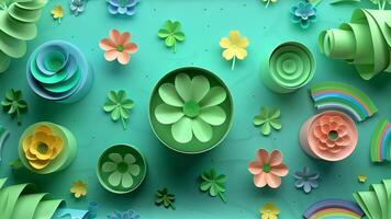 AI generated Colorful Paper Art Flowers on Green Background photo