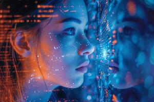 AI generated Woman Interfacing with Futuristic Network Technology photo