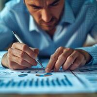 AI generated Focused Financial Expert Analyzing Statistical Business Reports photo