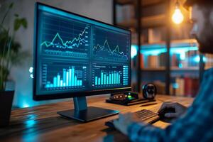 AI generated Focused Analyst Reviewing Financial Statistics on Computer photo