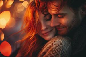 AI generated Close-up of Romantic Couple Enjoying Golden Hour photo