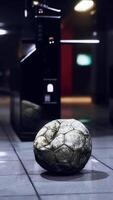 old soccer ball in empty subway video