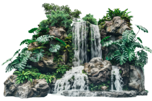 AI generated Lush Greenery and Waterfalls on Rocks png