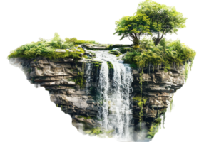 AI generated Lush Greenery and Waterfalls on Rocks png