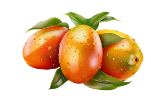 ai generado maduro mangos racimo con Fresco hojas ilustración png