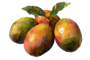 AI generated Ripe Mangoes Cluster with Fresh Leaves Illustration png