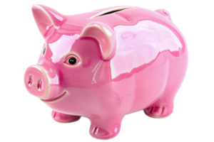 ai generado rosado cerdito banco png