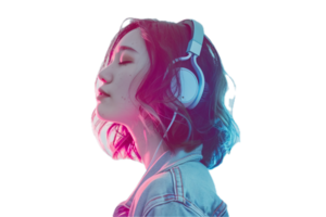 AI generated Young Woman Enjoying Music in Headphones png