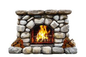 AI generated Cozy Stone Fireplace with Fire png