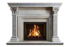 AI generated Cozy Stone Fireplace with Fire png