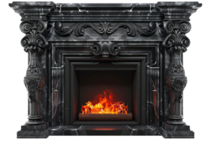 AI generated Cozy Stone Fireplace with Fire png