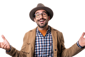 ai generato strambo uomo con cappello e bicchieri sorridente png