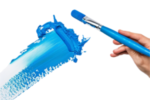 ai généré main La peinture avec bleu rouleau brosse png