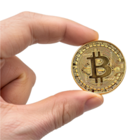 ai gegenereerd hand- Holding bitcoin PNG