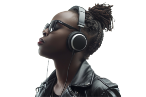 AI generated Stylish Woman Enjoying Music on Headphones png