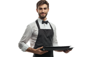 AI generated Waiter in Uniform Holding Empty Serving Tray png