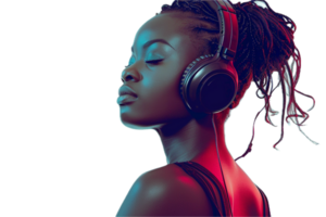 AI generated Stylish Woman Enjoying Music on Headphones png