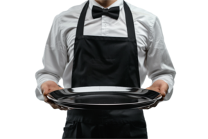 AI generated Waiter in Uniform Holding Empty Serving Tray png