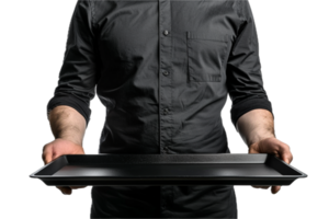 AI generated Waiter in Uniform Holding Empty Serving Tray png