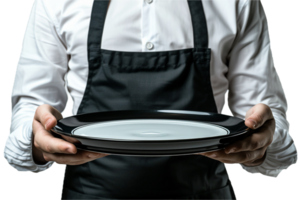 ai généré serveur dans uniforme en portant vide portion plateau png