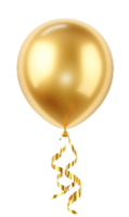 ai gerado três dourado balões com elegante fitas png