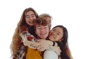 AI generated Animated Friends Hugging and Smiling Together png