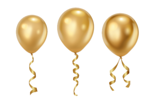 ai gegenereerd drie gouden ballonnen met elegant linten PNG