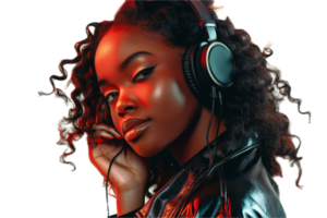 AI generated Stylish Woman Enjoying Music on Headphones png