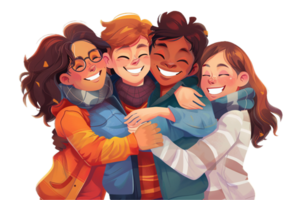 AI generated Animated Friends Hugging and Smiling Together png