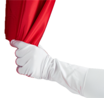 AI generated White Gloved Hand Opening Red Theater Curtain png