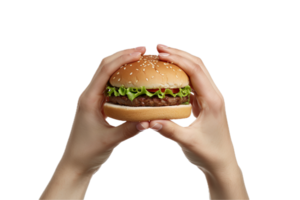 AI generated Hands Holding Classic Burger png