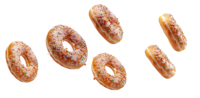 AI generated Sprinkled Pink Frosted Doughnuts Floating png