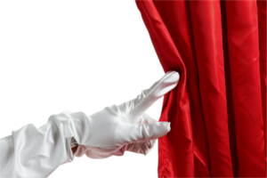 AI generated White Gloved Hand Opening Red Theater Curtain png