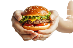 AI generated Hands Holding Classic Burger png