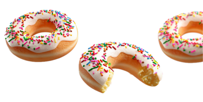 ai gegenereerd besprenkeld roze berijpt donuts drijvend PNG