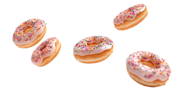 AI generated Sprinkled Pink Frosted Doughnuts Floating png