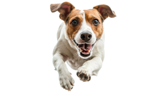 ai généré énergique tacheté chien saut dans le air png