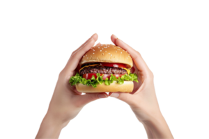 AI generated Hands Holding Classic Burger png