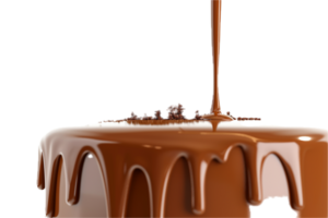 ai generado lustroso chocolate ganache torrencial en pastel png