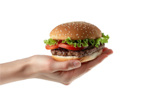 ai gegenereerd handen Holding klassiek hamburger PNG