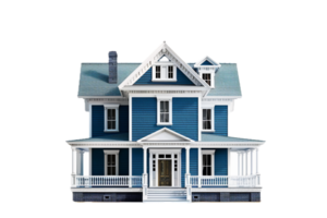 AI generated Classic Blue Two-Story House png