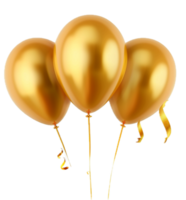 ai generiert drei golden Luftballons mit elegant Bänder png