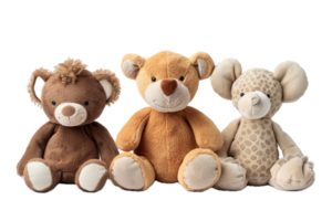 ai gegenereerd trio van kleurrijk teddy bears PNG